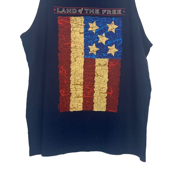 Tank Top Land of Freedom Mens Large Blue USA Flag Hanes Heavyweight Summer - Picture 4 of 9